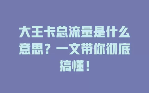 大王卡总流量是什么意思?一文带你彻底搞懂!