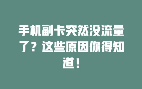 手机副卡突然没流量了？这些原因你得知道！