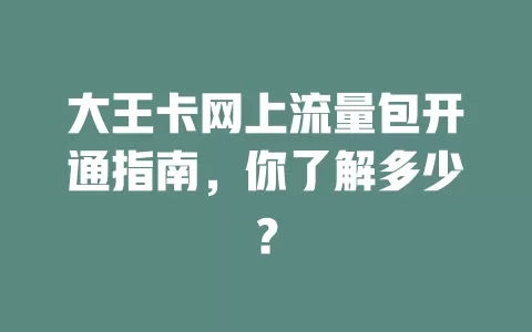 大王卡网上流量包开通指南,你了解多少?