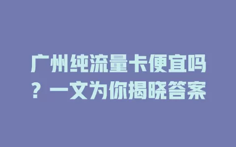 广州纯流量卡便宜吗?一文为你揭晓答案