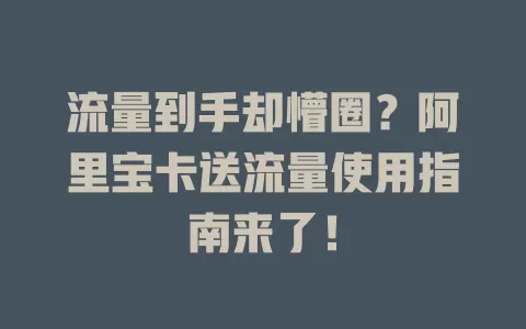 流量到手却懵圈?阿里宝卡送流量使用指南来了!