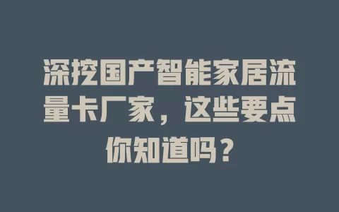 深挖国产智能家居流量卡厂家,这些要点你知道吗?