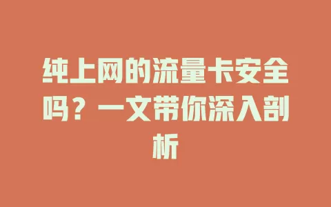 纯上网的流量卡安全吗？一文带你深入剖析