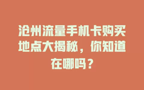 沧州流量手机卡购买地点大揭秘,你知道在哪吗?