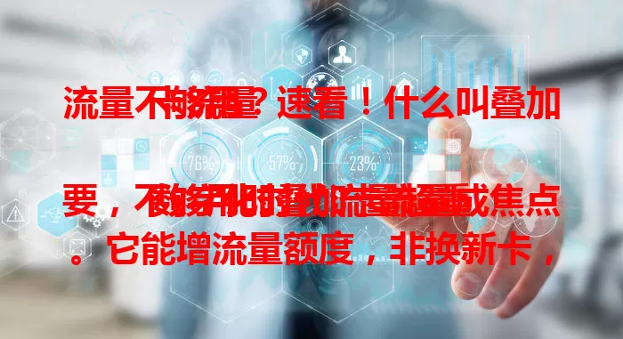 流量不够用?速看!什么叫叠加卡流量
数字化时代流量超重要,不够用时叠加卡流量成焦点。它能增流量额度,非换新卡,特定业务套餐让用户额外获更多。看视频直播、线上工作都不愁,选时了解规则费用,选适合方案,解流量难题。