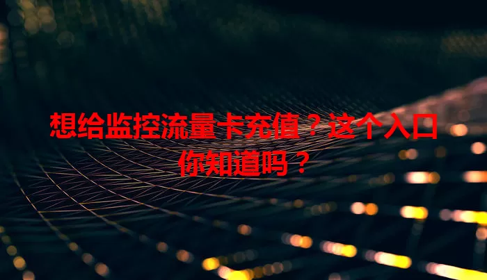 想给监控流量卡充值?这个入口你知道吗?