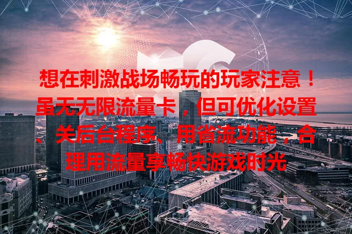 想在刺激战场畅玩的玩家注意!虽无无限流量卡,但可优化设置、关后台程序、用省流功能,合理用流量享畅快游戏时光