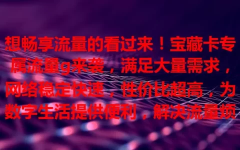 想畅享流量的看过来！宝藏卡专属流量g来袭，满足大量需求，网络稳定快速，性价比超高，为数字生活提供便利，解决流量烦恼