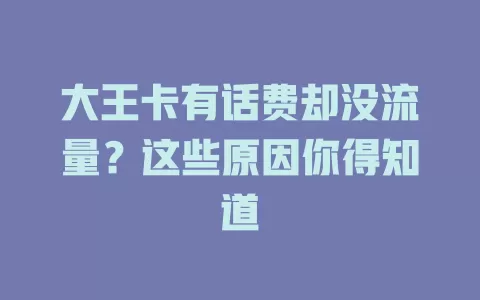 大王卡有话费却没流量?这些原因你得知道