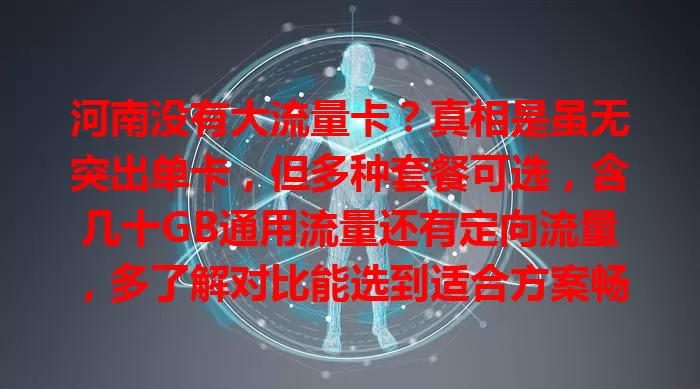 河南没有大流量卡?真相是虽无突出单卡,但多种套餐可选,含几十GB通用流量还有定向流量,多了解对比能选到适合方案畅享流量