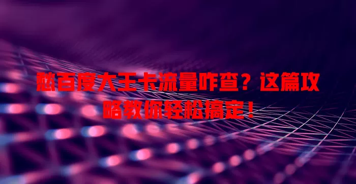 愁百度大王卡流量咋查?这篇攻略教你轻松搞定!