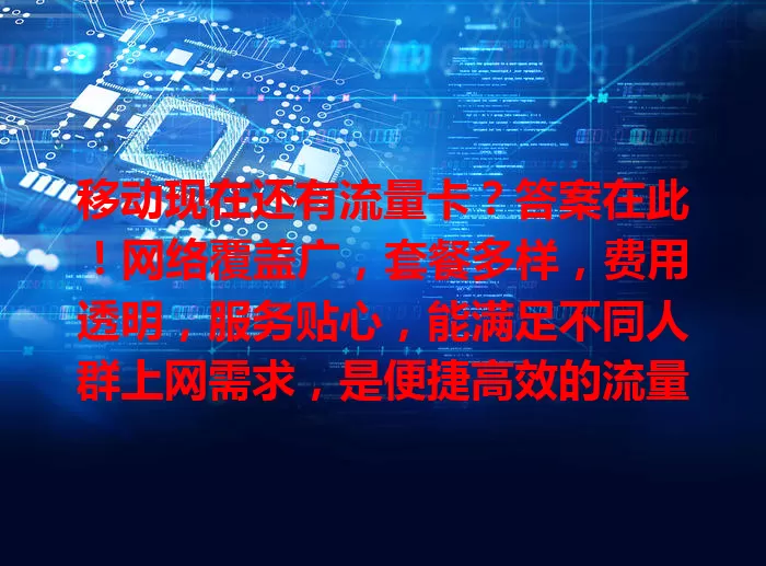 移动现在还有流量卡?答案在此!网络覆盖广,套餐多样,费用透明,服务贴心,能满足不同人群上网需求,是便捷高效的流量解决方案