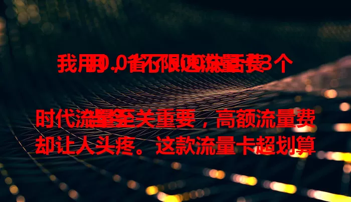 我用0.01不限速流量卡3个月,省了500块话费
当今时代流量至关重要,高额流量费却让人头疼。这款流量卡超划算,0.01元畅享不限速流量,速度快又稳,办理使用便捷。用它3个月省500话费,快试试!