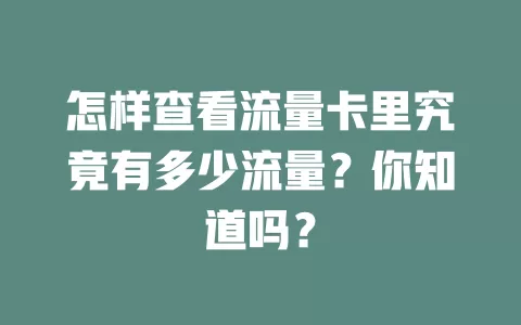 怎样查看流量卡里究竟有多少流量?你知道吗?