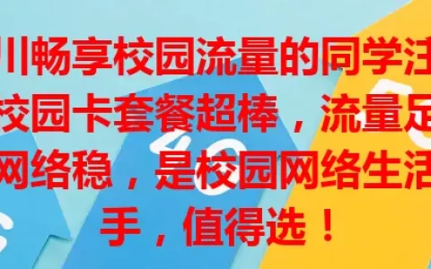 想在四川畅享校园流量的同学注意！四川流量校园卡套餐超棒，流量足、费用亲民、网络稳，是校园网络生活得力助手，值得选！