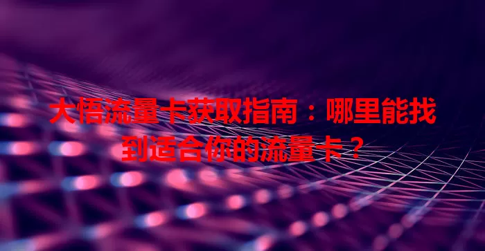 大悟流量卡获取指南:哪里能找到适合你的流量卡?