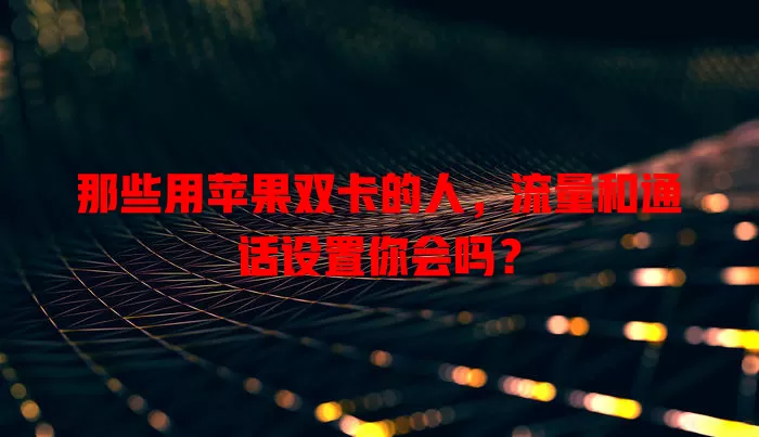 那些用苹果双卡的人,流量和通话设置你会吗?