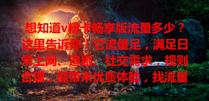 想知道v粉卡畅享版流量多少?这里告诉你!它流量足,满足日常上网、追剧、社交需求,规则合理,能带来优质体验,找流量卡的话它值得考虑。
