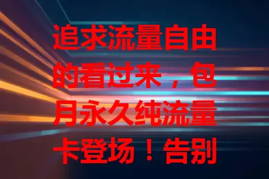追求流量自由的看过来,包月永久纯流量卡登场!告别流量费用困扰,固定费用享永久流量,超灵活无合约,尽情刷视频玩游戏,开启自由上网新体验