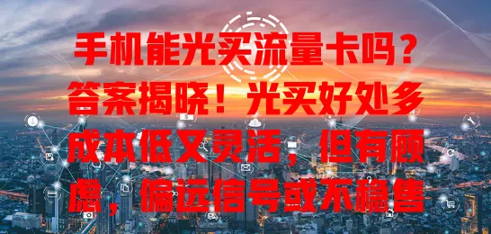 手机能光买流量卡吗?答案揭晓!光买好处多成本低又灵活,但有顾虑,偏远信号或不稳售后弱。决定前综合考虑自身因素,权衡利弊再选,让手机网络更随心