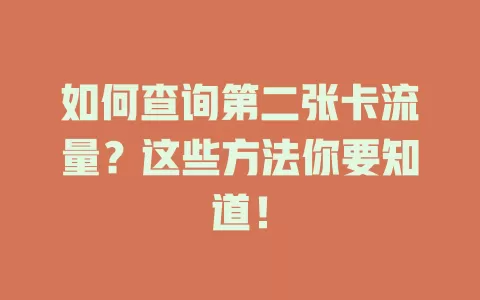 如何查询第二张卡流量?这些方法你要知道!