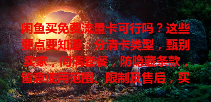 闲鱼买免费流量卡可行吗?这些要点要知道:分清卡类型,甄别卖家,问清套餐,防隐藏条款,留意使用范围、限制及售后,买卡别冲动,多了解避麻烦