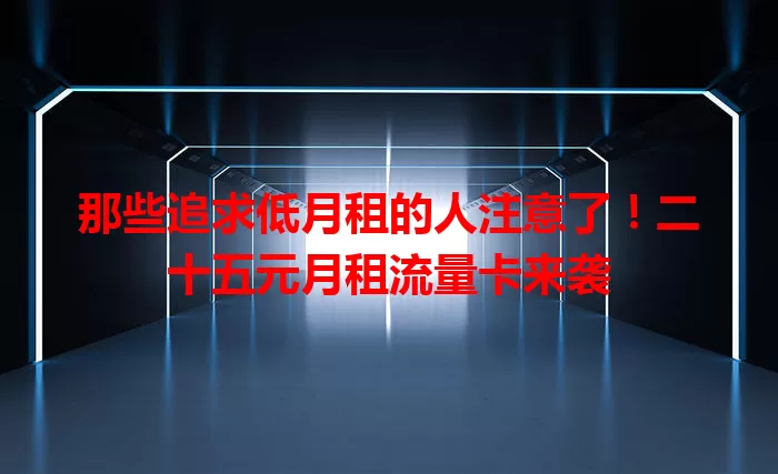 那些追求低月租的人注意了!二十五元月租流量卡来袭