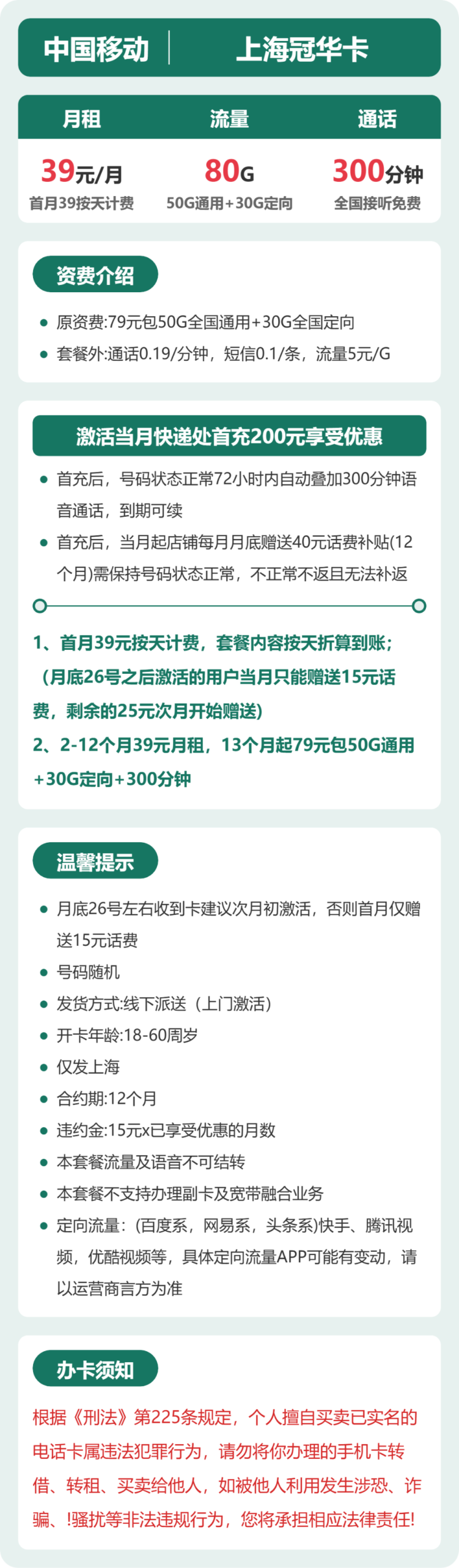 移动上海冠华卡③详情