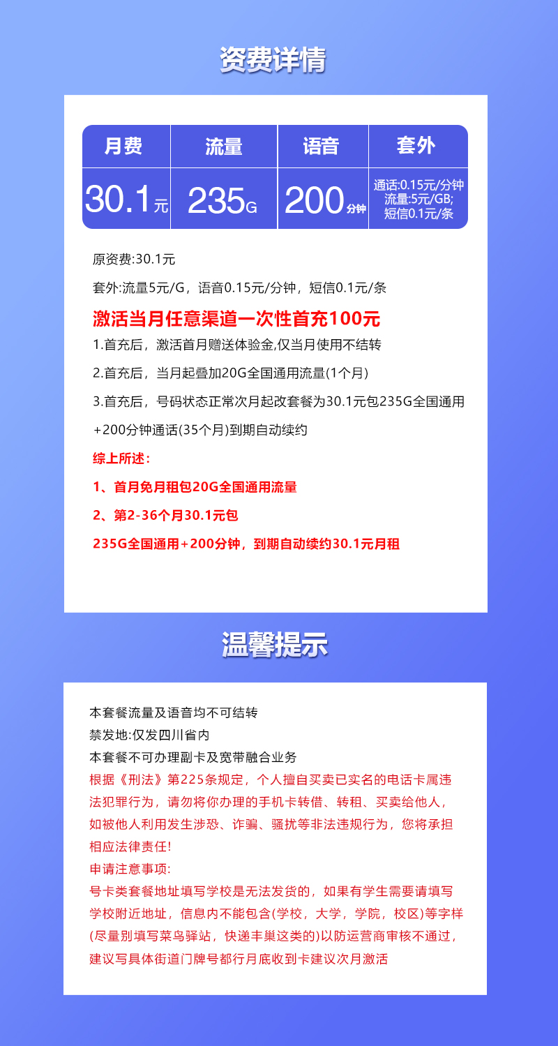 联通四川省内专属卡④详情