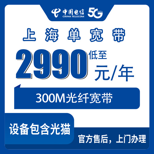 2026年10月23日上海市宝山区电信单宽带300M包年2990元，友谊路吴淞顾村等街道乡镇报装参考